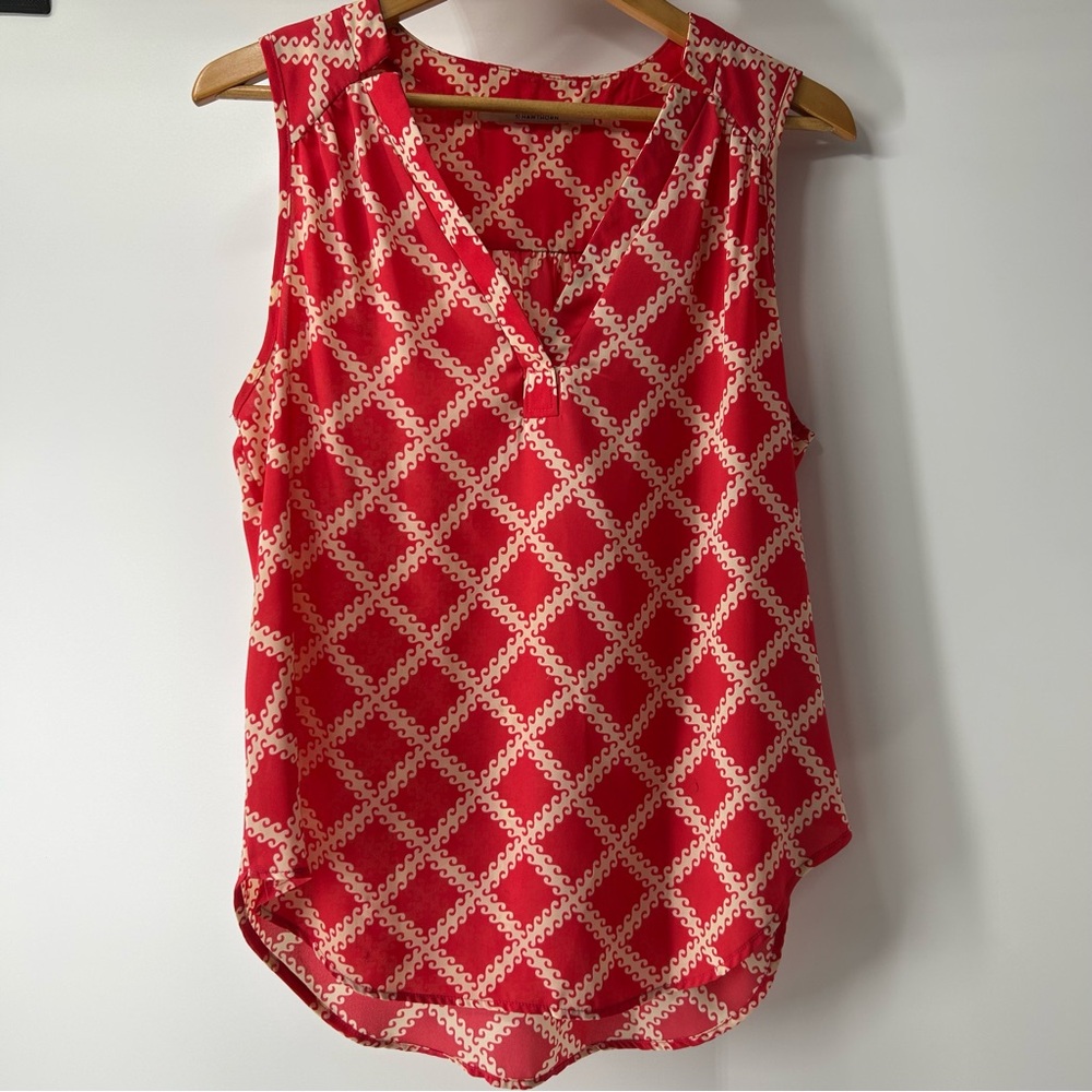 41 Hawthorn Red and Cream Geometric Blouse